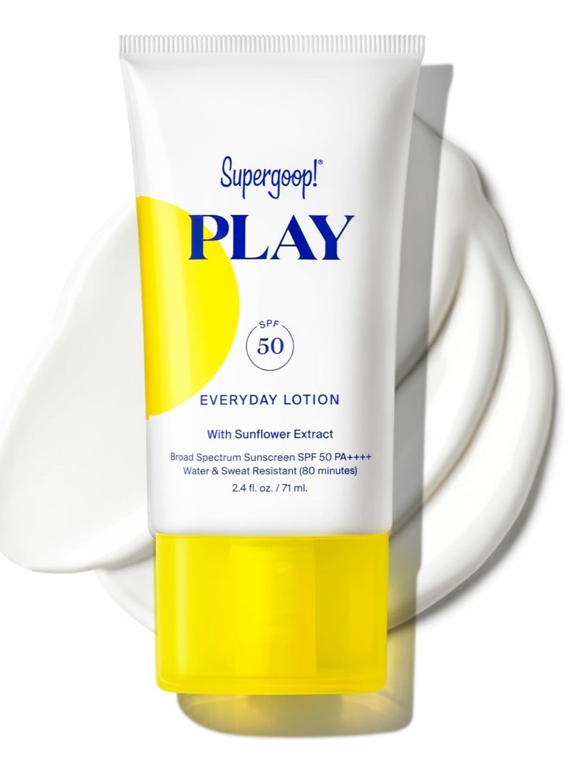 سوبرجوب لوشن Supergoop PLAY اليومي بعامل حماية من الشمس SPF 50 (2.4 أونصة سائلة) 71 مل - واقي من الشمس للجسم والوجه للبشرة الحساسة - Image 1