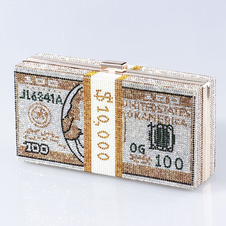 Glittering Dollar Clutch Evening Bag for Women Gold