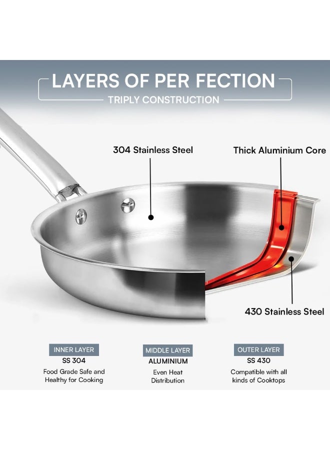 Kraft Futuretec PRO Triply Stainless Steel Cookware Set | 2.4 L Kadai (22 cm), 1.6 L Frypan (22 cm) with Common Lid | Induction & Gas Compatible - Image 2