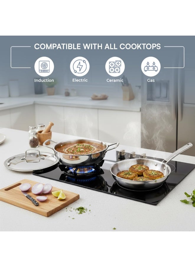 Kraft Futuretec PRO Triply Stainless Steel Cookware Set | 2.4 L Kadai (22 cm), 1.6 L Frypan (22 cm) with Common Lid | Induction & Gas Compatible - Image 3