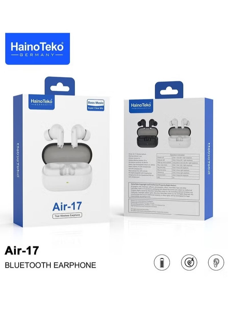 Haino Teko Air-17 True Wireless Earphones, Bass Music Technology, Super Clear Microphone, Bluetooth Connectivity, Designed for Android Mobiles and Tablets, White – Wireless Earbuds for Music & Calls - Image 3