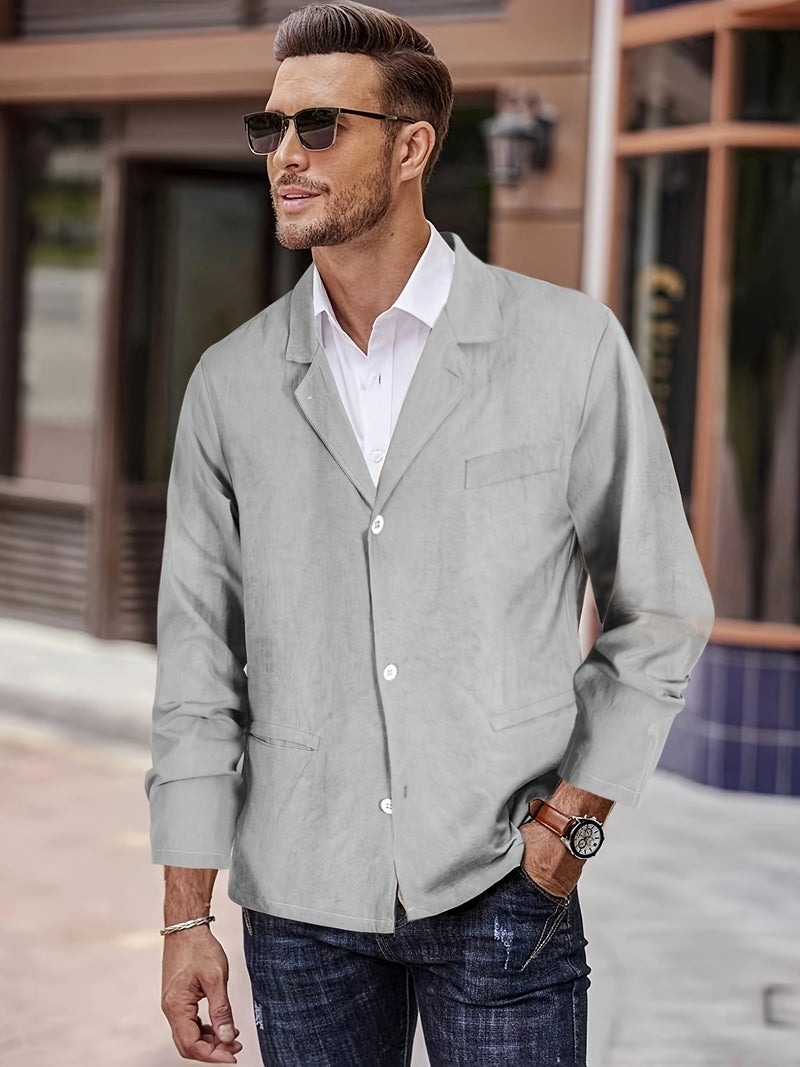 Men's Casual Linen Cotton Jacket Outerwear - Image 4