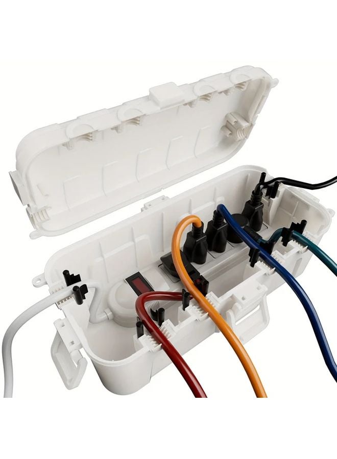 صندوق تقاطع خارجي أبيض مع غطاء قابل للإزالة، سلك تمديد، شريط طاقة آمن، مؤقت، مقبس - Image 1