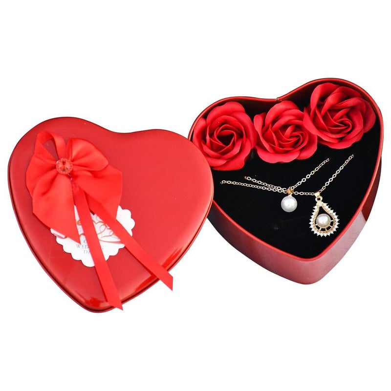 Saugat Traders Valentines Gift for Couples Red Heart Box with Roses Couple Locket for Lovers Romantic Couple Showpiece and Carry Bag Anniversary Promise Day Gift - Image 3