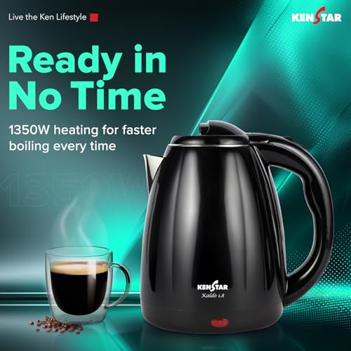 Kenstar KALDO 1.8 L Electric Kettle | 1350W | Cool-Touch Body | Concealed Heating Element | Dry Boil Protection | Black - Image 3