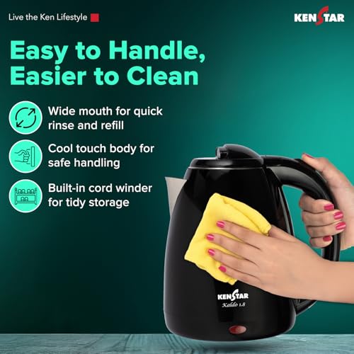 Kenstar KALDO 1.8 L Electric Kettle | 1350W | Cool-Touch Body | Concealed Heating Element | Dry Boil Protection | Black - Image 2