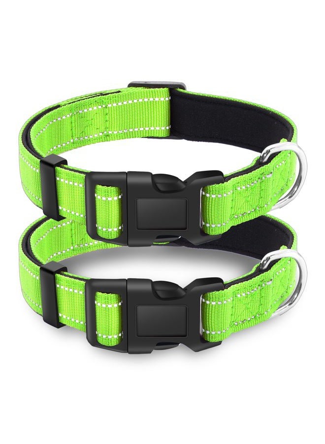 SAVITA 2 Pack Reflective Dog Collar with Safety Locking Buckle, Adjustable Soft Breathable Comfortable Nylon Pet Collar for Small, Medium and Large Dogs, Green, S - Image 1