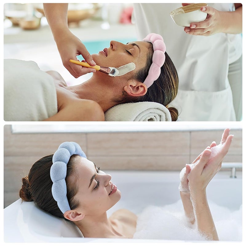 Ztomine Store Spa Headbands for Face Washing, Facials, Masks & Skin Treatments, Set of 2, 100% Cotton Terry Cloth, Plush Soft Absorbent Headband, Pink & Blue - Image 2