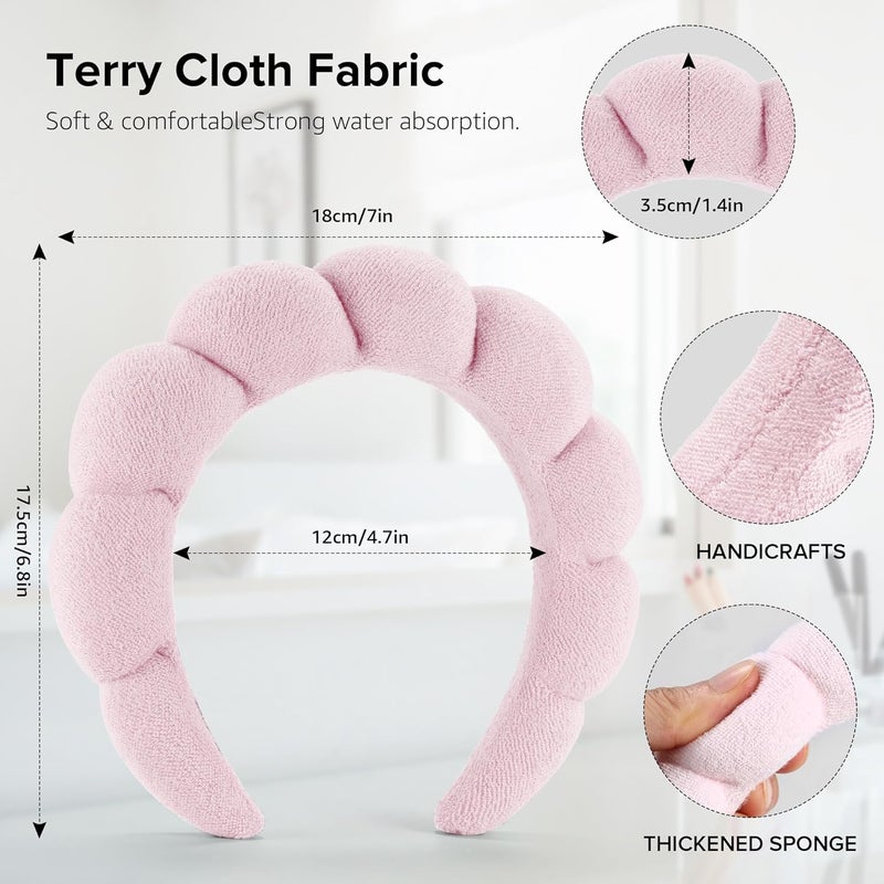 Ztomine Store Spa Headbands for Face Washing, Facials, Masks & Skin Treatments, Set of 2, 100% Cotton Terry Cloth, Plush Soft Absorbent Headband, Pink & Blue - Image 5