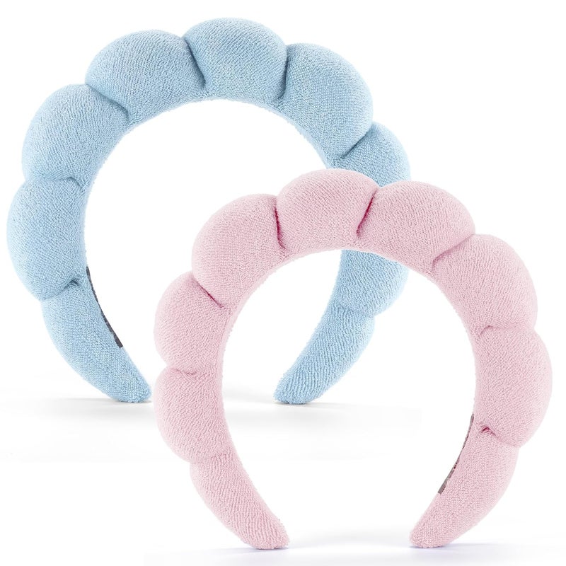 Ztomine Store Spa Headbands for Face Washing, Facials, Masks & Skin Treatments, Set of 2, 100% Cotton Terry Cloth, Plush Soft Absorbent Headband, Pink & Blue - Image 1