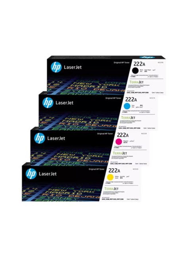 HP 222A Original LaserJet Toner Cartridge Set - Black, Cyan, Magenta, Yellow