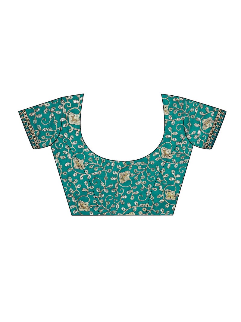 Satrani Women's Bandhani Printed & Embroidery Work In Lace Georgette Saree with Unstitched Blouse Piece(2302SR125_Pine Green, White) - Image 4