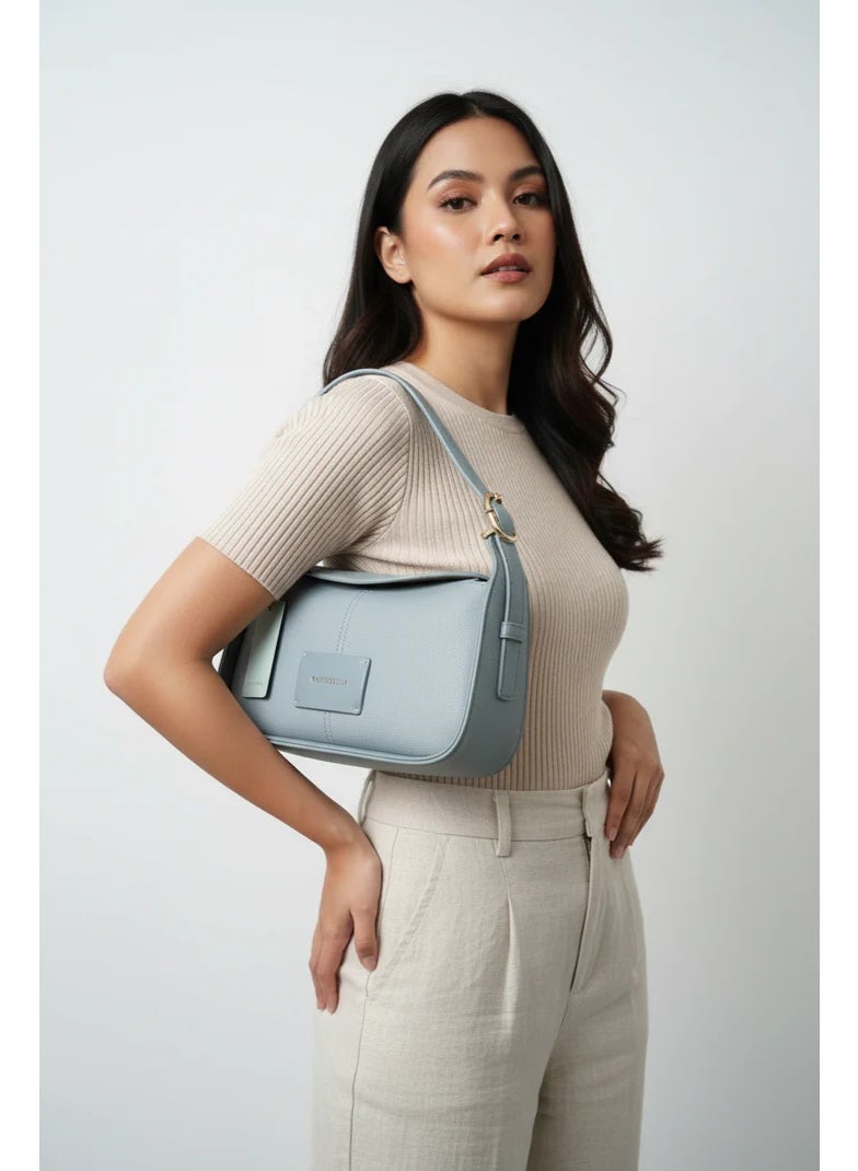 Chrisbella Blue Gray Luxury Shoulder Bag with Adjustable Sling & Matching Wallet – Elegant Textured Hobo Bag for Women - Image 3