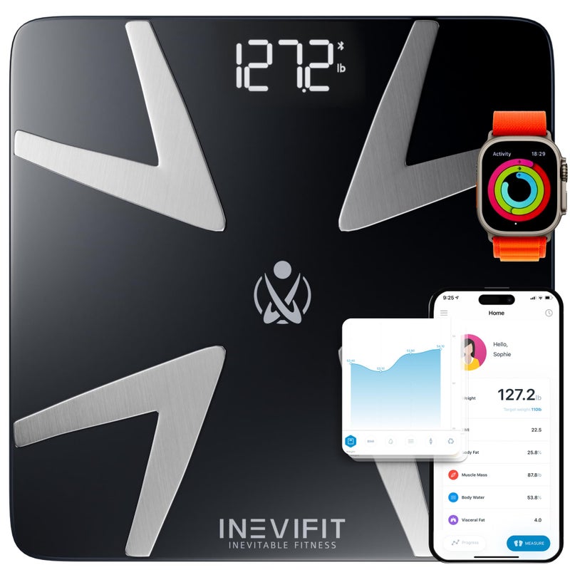 INEVIFIT Smart Body Fat Scale Highly Accurate Bluetooth Digital Bathroom Body Composition Analyzer Measures Weight Body Fat Water Muscle BMI Visceral Fat Bone Mass for Unlimited Users