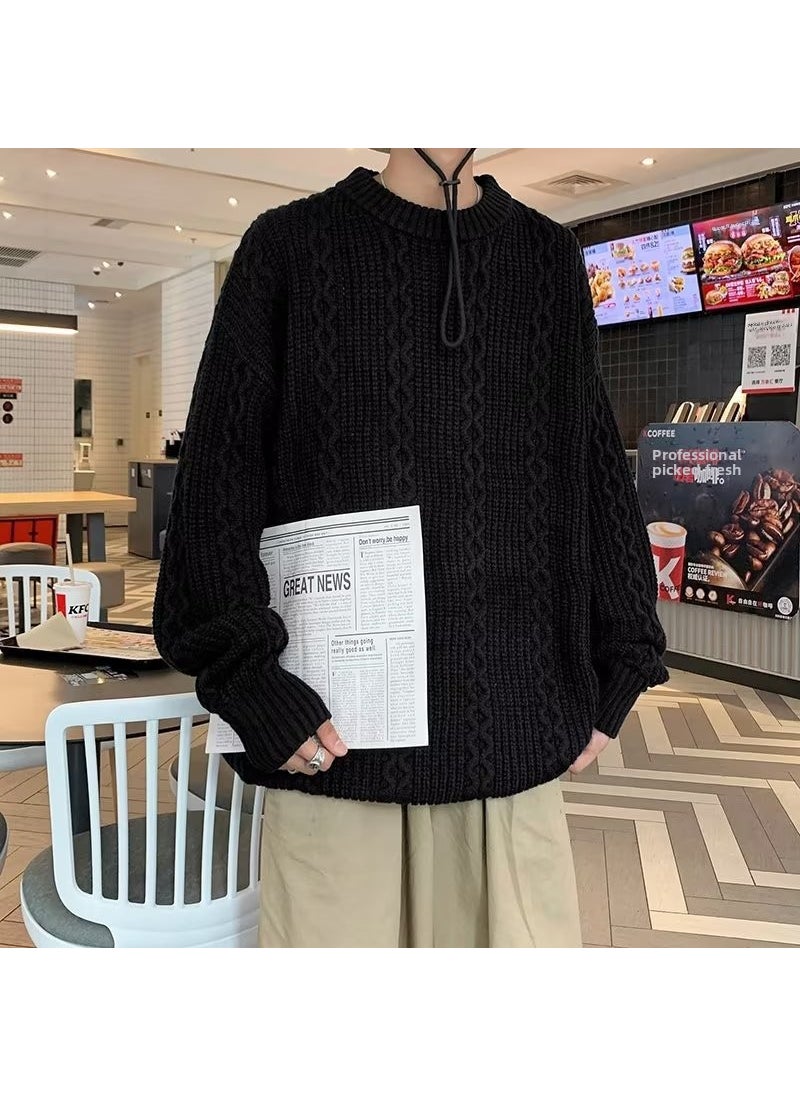 Generic - Loose Mens Knitted Sweater Spring Autumn Winter round Neck Twist Casual Wear Couple Outfit Long Sleeve Wool Blend Knitwear White apricot - Image 1