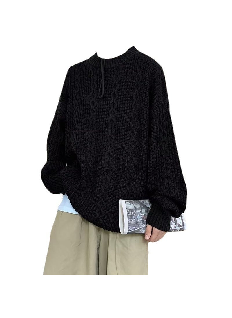 Generic - Loose Mens Knitted Sweater Spring Autumn Winter round Neck Twist Casual Wear Couple Outfit Long Sleeve Wool Blend Knitwear White apricot - Image 1