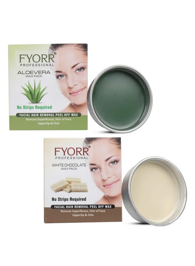 FYORR Facial Katori Peel-Off Wax Combo - 2 Aloevera (Green) & White Chocolate, 80 gm each - Image 1