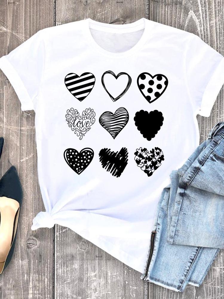 Love Heart Leopard Print Love Printed Top Summer Women'S T-Shirt - Image 2