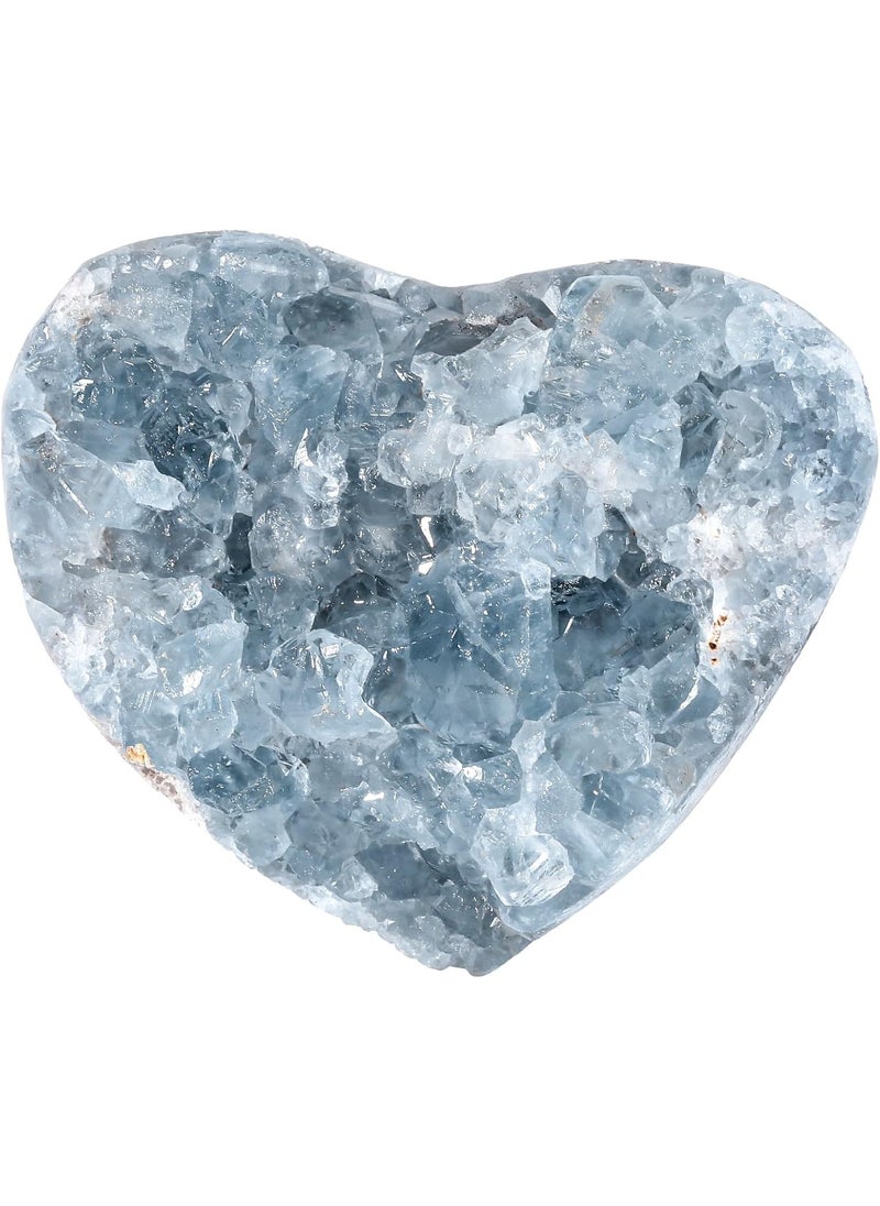 SUNYIK SUNYIK 2.3x2.5x1.5(320-450g) Natural Raw Celestite Crystal Cluster Geode, Irregular Blue Celestite Raw Crystal Mineral Specimens for Reiki Healing Home Office Desktop Decoration, Heart 
