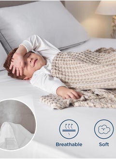 Asraar Water Proof Mattress Protector - Microfiber Extra Deep 30cm Fitted Sheet, Non-Noisy, Allergy-Free, Super Absorbent & Machine Washable Cover, Smooth Top Mattress Protector for Kids, Breathable Skin Friendly and Noiseless Fitted Sheet,  Size - 200 x 100 cm White  - Image 3