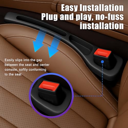 SARTE Car Seat Gap Filler Organizer Multifunction Console Side Storage Pocket Anti Slip Crevice Plug Front Seat Space Saver Car Phone Holder Interior Protector Car Organizer Accessory 2pcs Black - Image 3