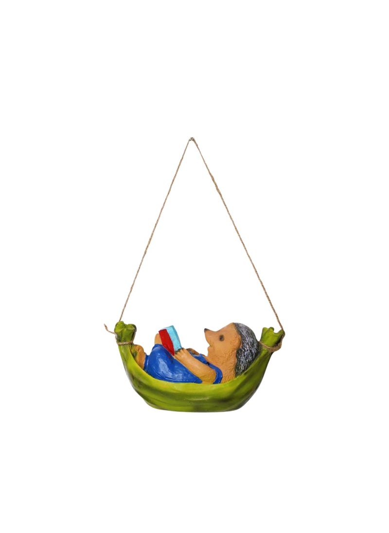 Wonderland Wonderland Multicolor Resin Hedgehog Hammock Reading Book Hanging Décor (Gifting, Home Decor, Kids Room Decor, 0.8kg, 11.1"L x 5.2"W x 6.5"H, 17.3" Rope H, Max 800g)  - Image 1