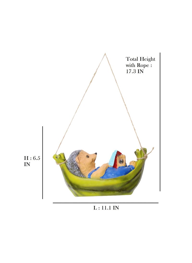 Wonderland Wonderland Multicolor Resin Hedgehog Hammock Reading Book Hanging Décor (Gifting, Home Decor, Kids Room Decor, 0.8kg, 11.1"L x 5.2"W x 6.5"H, 17.3" Rope H, Max 800g)  - Image 2