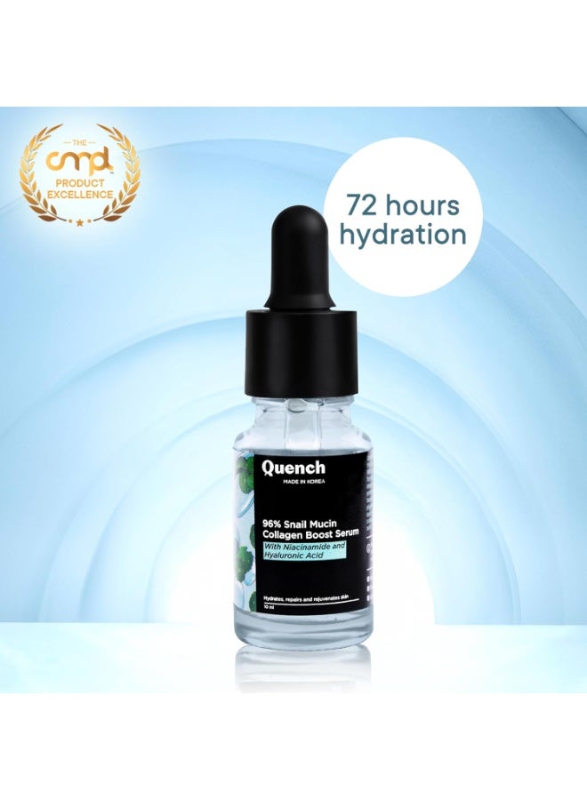 Quench 96% Snail Mucin Collagen Boost Serum With Niacinamide & Hyaluronic Acid | 72 Hours Hydration | Formulated & Made In Korea | Dewy Soft & Plump Skin | Prevents Early Signs Of Ageing (10Ml) - Image 4