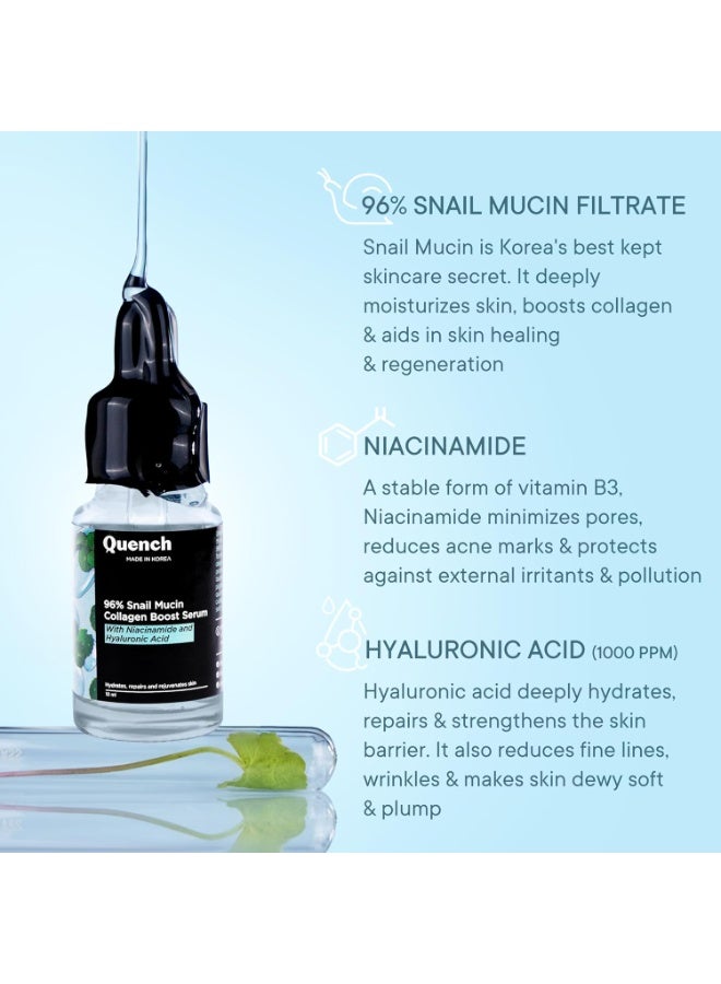 Quench 96% Snail Mucin Collagen Boost Serum With Niacinamide & Hyaluronic Acid | 72 Hours Hydration | Formulated & Made In Korea | Dewy Soft & Plump Skin | Prevents Early Signs Of Ageing (10Ml) - Image 2