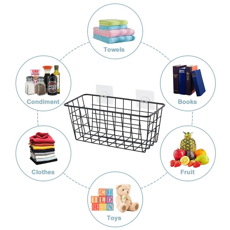 JUNCHU CHERRY JUNCHU CHERRY 2 Pack Hanging Storage Basket  Bathroom Basket  Household Goods Storage Basket  with Traceless Tape  no Drilling  for Cabinet Storage  Kitchen  Bathroom  Storage Room Black - Image 2