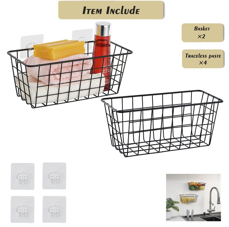 JUNCHU CHERRY JUNCHU CHERRY 2 Pack Hanging Storage Basket  Bathroom Basket  Household Goods Storage Basket  with Traceless Tape  no Drilling  for Cabinet Storage  Kitchen  Bathroom  Storage Room Black - Image 4