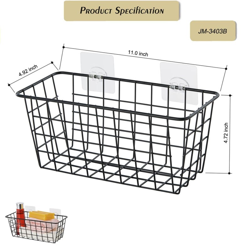 JUNCHU CHERRY JUNCHU CHERRY 2 Pack Hanging Storage Basket  Bathroom Basket  Household Goods Storage Basket  with Traceless Tape  no Drilling  for Cabinet Storage  Kitchen  Bathroom  Storage Room Black - Image 3