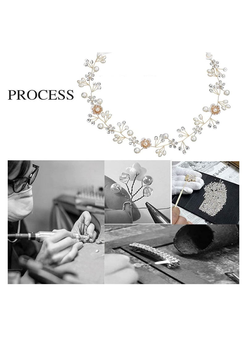 SYOSI Bride Hair Accessory Crystal Pearl Bridal Headband Flower Vine festival Wedding band Gold Headpiece Bands Tiara Accessories for Women Girls Bridesmaid Bohemian bands - Image 2
