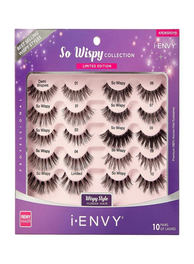 i.Envy i-ENVY 10 Pairs So Wispy Human Hair Eyelashes Multipack, Natural Dramatic Fluffy False Lashes - Invisible Band, Volume & Curl, Lightweight, Reusable - Image 1