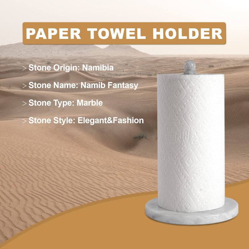 Koville African Natural Marble Paper Towel Holder Countertop, Genuine Stone Paper Towel Holder Stand for Kitchen Storage, for Standard or Jumbo-Sized Rolls(Namib Fantasy) - Image 2