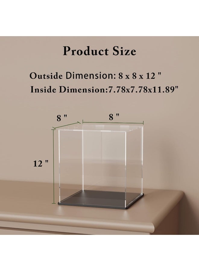 TPGP Acrylic Display Case With Black Acrylic Base, Simple Self-Assembly Acrylic Box, Tall Countertop Box For Collectibles (8X8X12 Inch) - Image 4