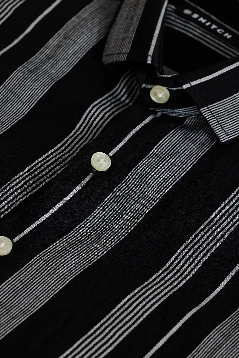 سنيتش Black Striped Long Sleeve Slim Fit Shirt