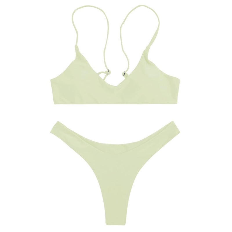 SherryDC Women's Solid Scoop Neck Push Up Padded Brazilian Thong Bikini Swimsuit - Image 3