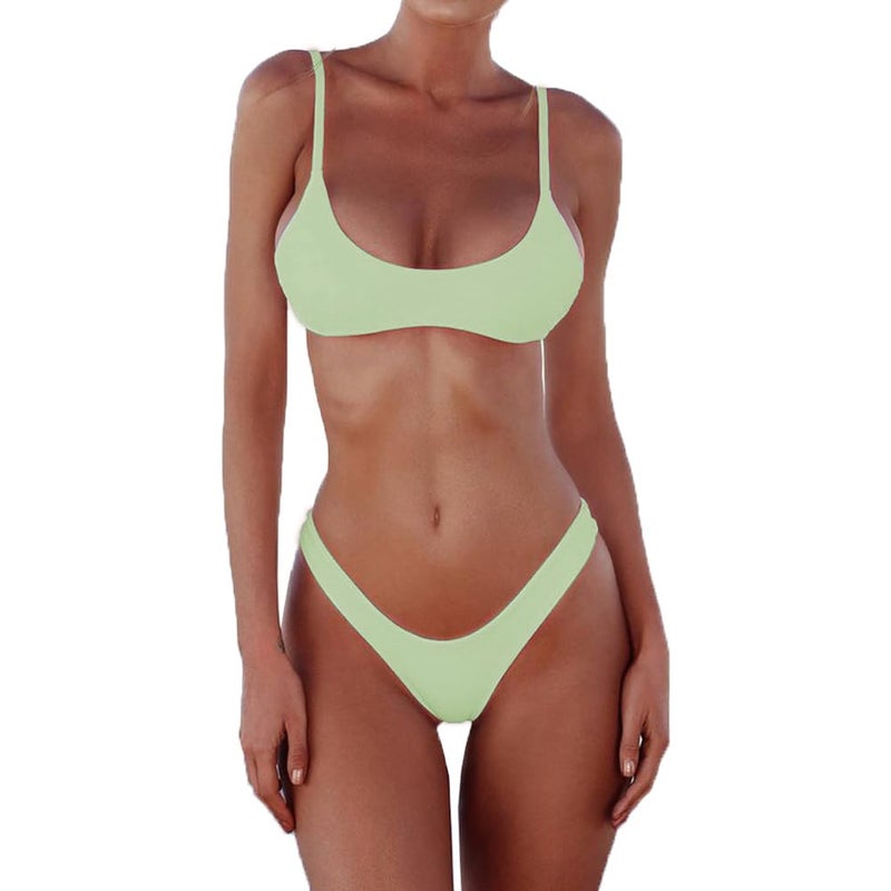 SherryDC Women's Solid Scoop Neck Push Up Padded Brazilian Thong Bikini Swimsuit - Image 1