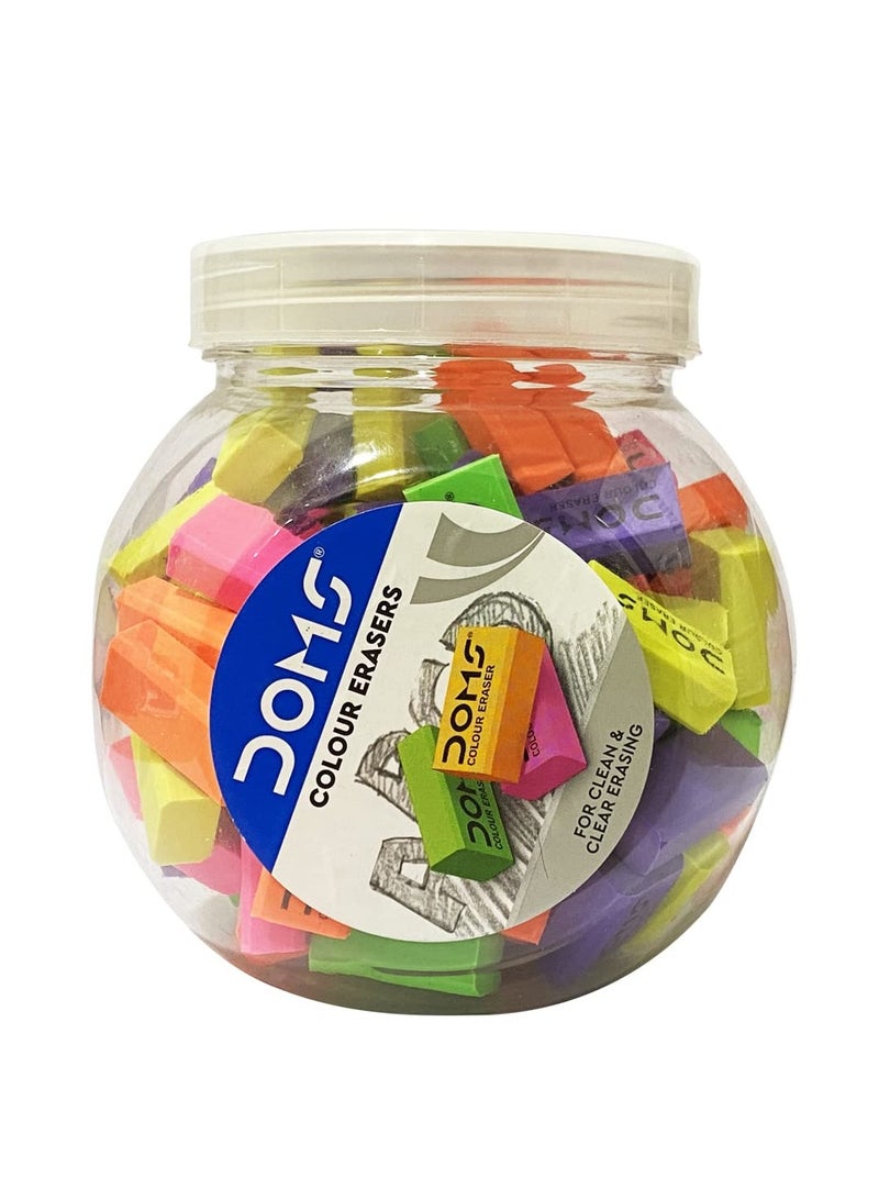 DOMS Doms Color Erasers Jar Pack | For Clean & Clear Erasing | Dust Free, Non-Toxic & Safe For Kids | Lesser Flakes & Non Messy | Vibrant Body Colors | Pack of 100 Erasers - Image 1