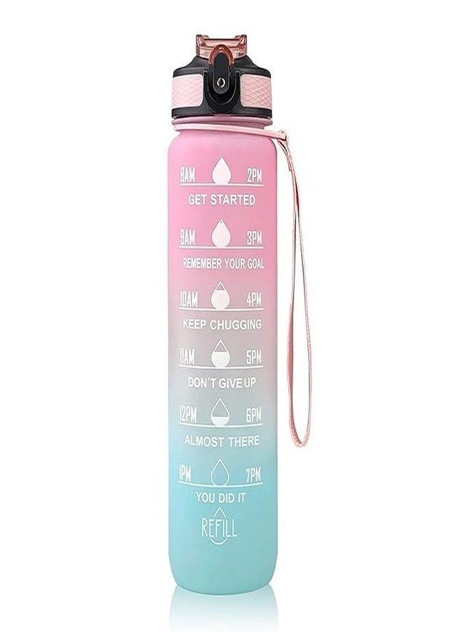 kiyasu 1 Litre Water Bottle with Straw, Time Markings Motivational Sports Water Bottle | BPA Free Tritan Leakproof Bottle for Fitness, Gym, Cycling, School, Office & Outdoor - Image 1