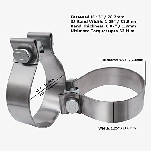 ROADFORMER 3 inch Exhaust Clamp Narrow Band Stainless Steel for Exhaust Pipe, Muffler and Exhaust System Repair (2 Pack) - Image 5