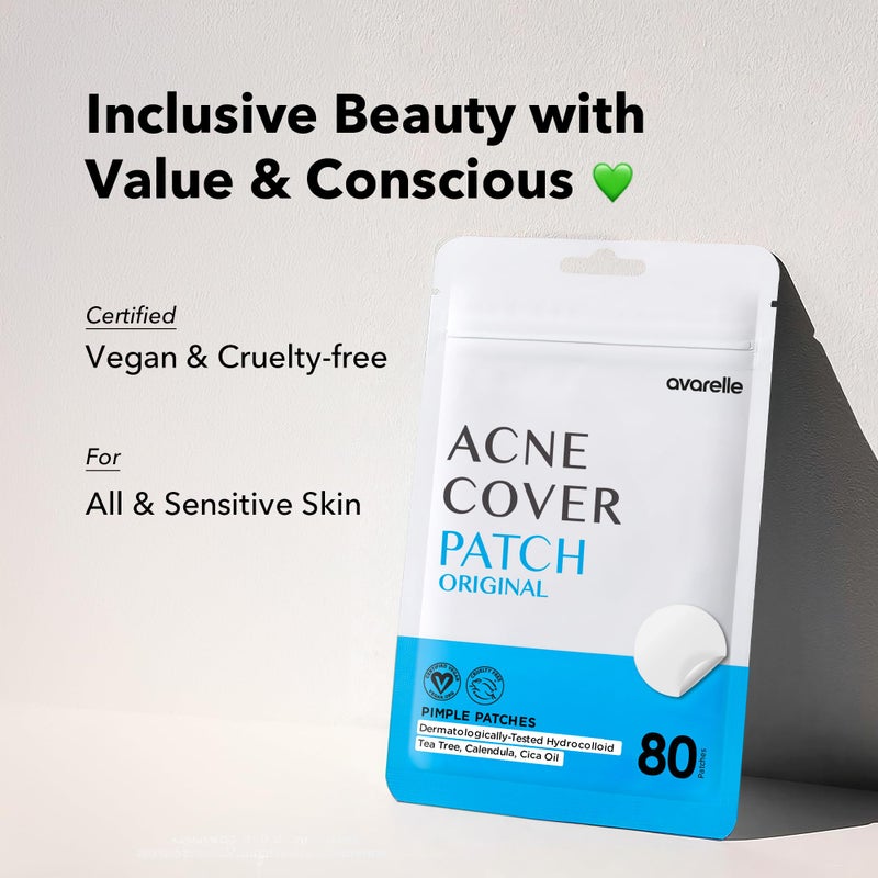 AVARELLE Pimple Patches for Face | Hydrocolloid Acne Patches for Covering Blemishes | Zit Patches with Tea Tree, Calendula, & Cica | HSA Store Eligible Items (10-14 mm, 80 Count) - Image 5