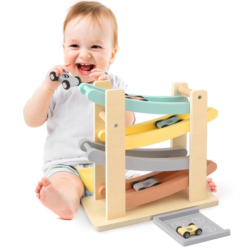 Vanplay Car Ramp Toys for One Year Old Boy Birthday Gifts Wooden Montessori Toys for 1 2 Year Old Race Track Truck Toy with 4 Mini Cars First Christmas Birthday Gifts for Toddlers 1324 - Image 2