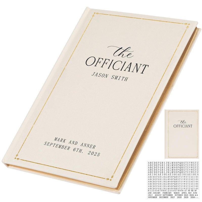 Engrowtic Wedding Officiant Book Personalized Linen Hardcover Journal with Name Sticker, 160 Lined Pages, 5.31 x 8.27 in A5 Notebook, Pastor Minister Sermon Officiant Gift for Wedding Ceremony - Image 1