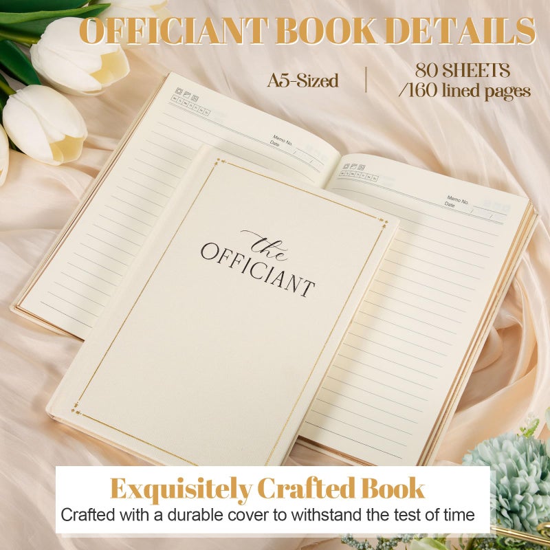 Engrowtic Wedding Officiant Book Personalized Linen Hardcover Journal with Name Sticker, 160 Lined Pages, 5.31 x 8.27 in A5 Notebook, Pastor Minister Sermon Officiant Gift for Wedding Ceremony - Image 3