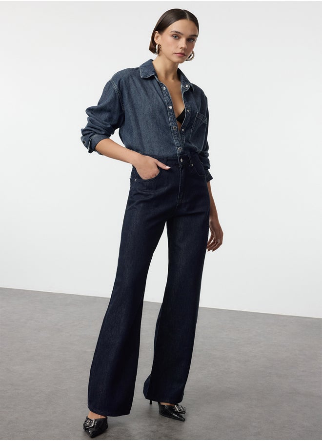 trendyol Dark Blue Premium High Waist Wide Leg Jeans TWOAW25JE00166  - Image 1