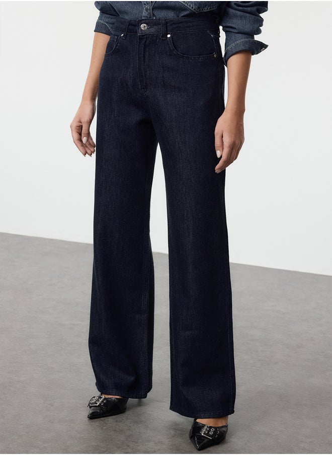 trendyol Dark Blue Premium High Waist Wide Leg Jeans TWOAW25JE00166  - Image 3