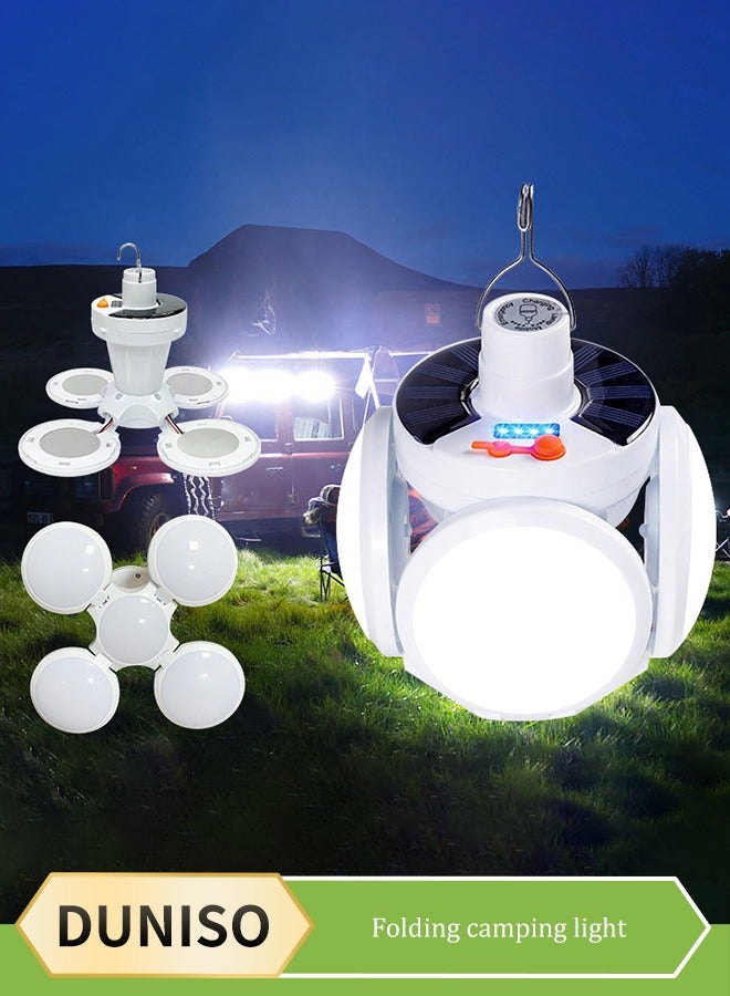 DUNISO Solar Camping Lantern, portable LED soccer tent light, rechargeable USB folding light with hook, four level dimming, suitable for tents, camping, home, outdoor, 115 * 140mm ﻿ - Image 1