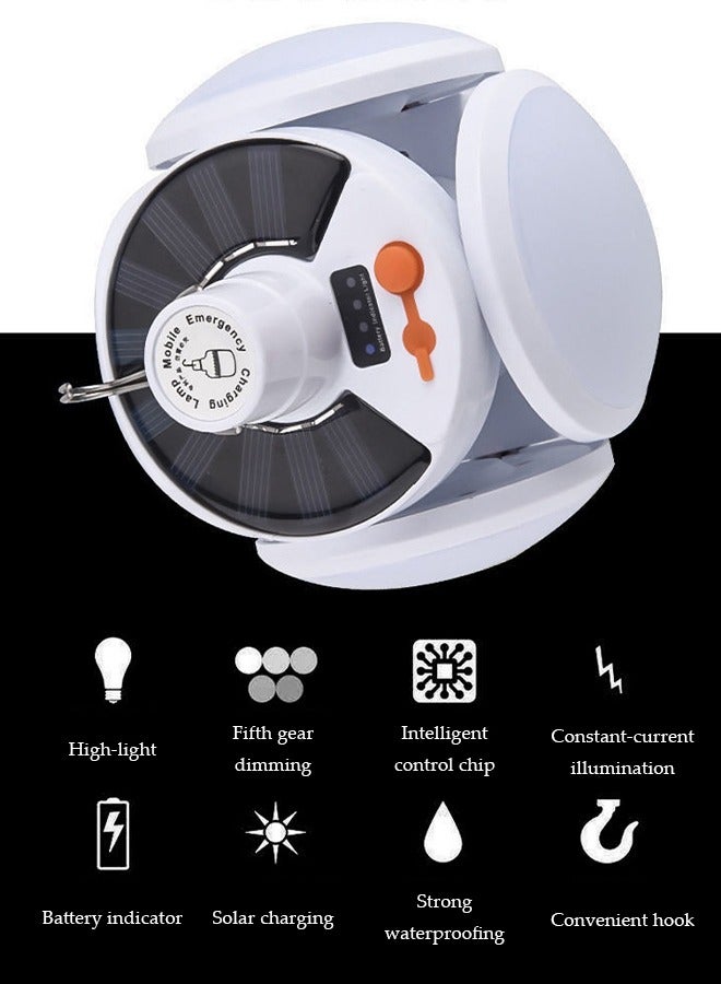 DUNISO Solar Camping Lantern, portable LED soccer tent light, rechargeable USB folding light with hook, four level dimming, suitable for tents, camping, home, outdoor, 115 * 140mm ﻿ - Image 4